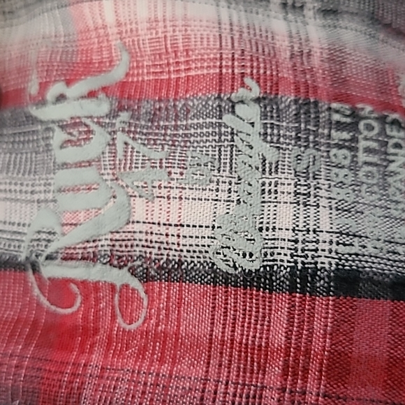Wrangler Small Women's red black grey western plaid shirt lace frayed seams - Picture 7 of 8